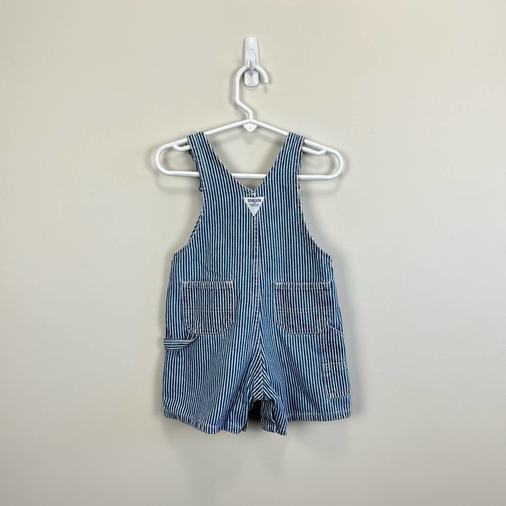 Vintage OshKosh B'gosh Blue Engineer Stripe Shortalls 18 Months - Picture 7 of 9